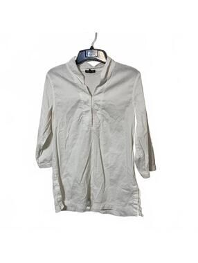 Eileen Fisher Ivory Off White Linen Blend Tunic Shirt Hook & Eye Women's Large